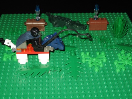 The Brave Knight approaches the alligator.